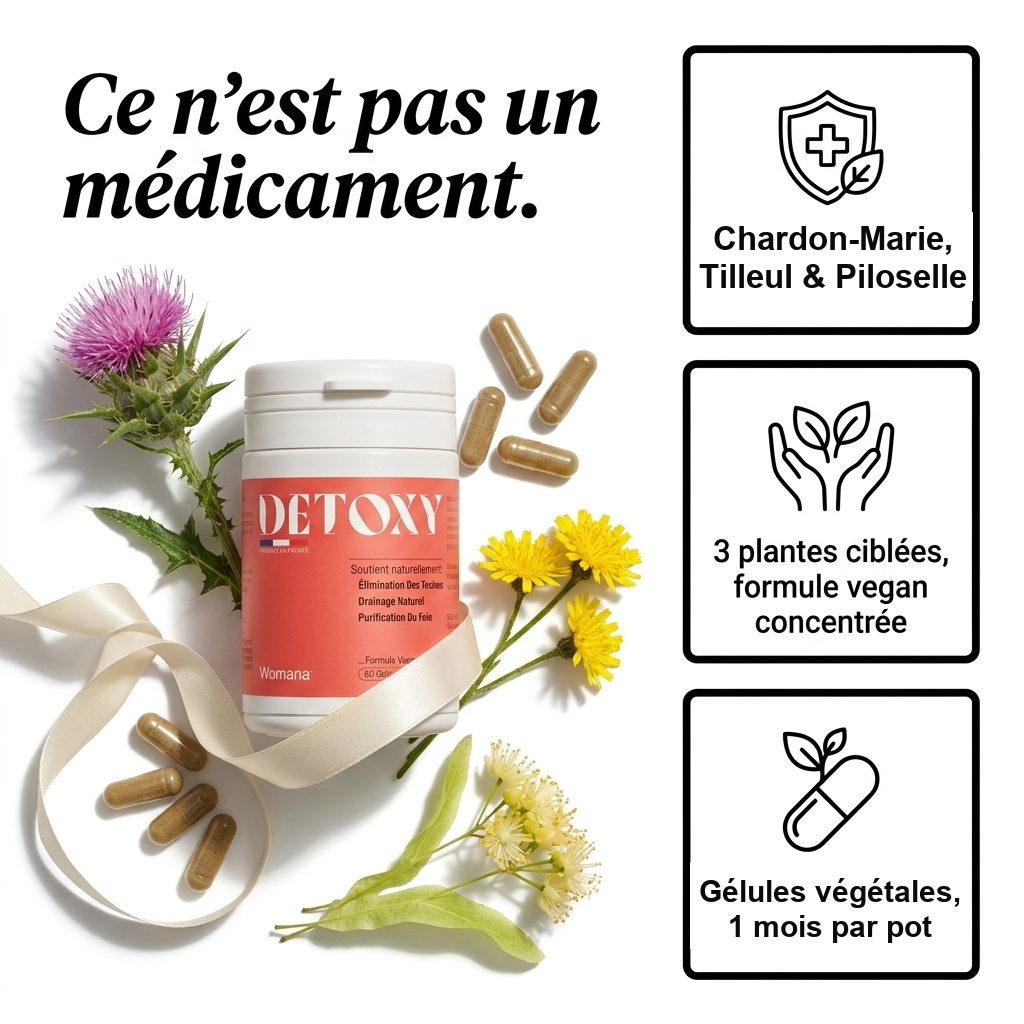 Detoxy — Ce n'est pas un médicament. Chardon-Marie, Tilleul & Piloselle, gélules végétales